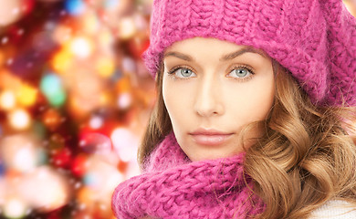 Image showing close up of young woman in winter clothes