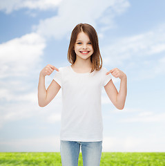 Image showing smiling little girl in white blank t-shirt