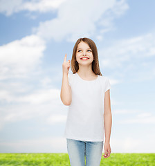 Image showing smiling little girl in white blank t-shirt