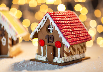 Image showing closeup of beautiful gingerbread houses at home