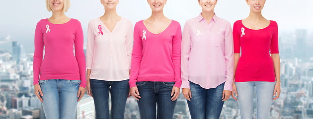 Image showing close up of women with cancer awareness ribbons