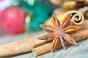 Image showing Star anise with cinnamon at christmas time