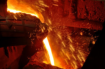 Image showing Molten steel pouring