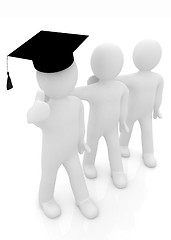 Image showing 3d man in a graduation Cap with thumb up and 3d mans stand arms 