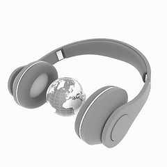 Image showing 3d icon of colorful headphones and earth