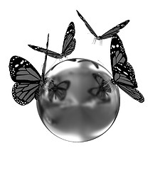 Image showing Red butterfly on a abstract 3d gold sphere 