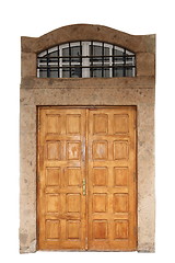 Image showing wooden door with stone border