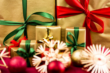 Image showing Six Xmas Gifts in Golden Wrapping