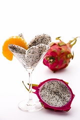 Image showing Fruit pulp of the dragon fruit in a glass
