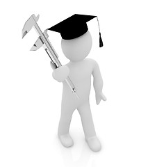 Image showing 3d man in graduation hat with vernier caliper 