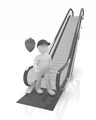 Image showing Escalator and 3d man with balloon 