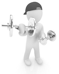 Image showing 3d man with metal dumbbells 