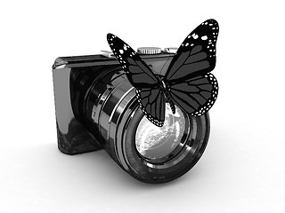 Image showing 3d illustration of photographic camera and butterfly