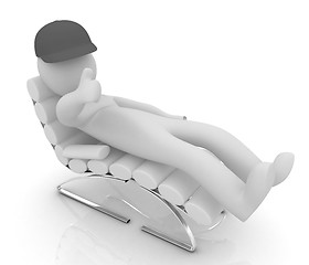 Image showing 3d white man lying chair with thumb up