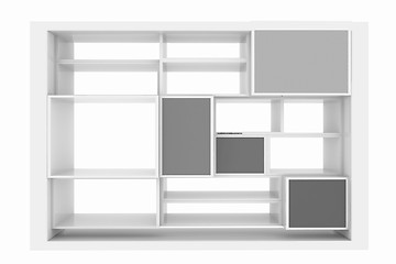 Image showing 3d isolated Empty colorful bookshelf 