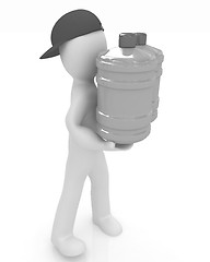 Image showing 3d man carrying a water bottle with clean blue water 