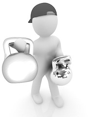 Image showing 3d man with kettlebell. Bodybuilding. Lifting kettlebell 