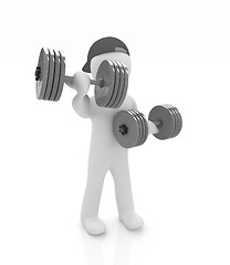 Image showing 3d man with colorfull dumbbells 