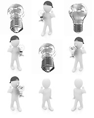 Image showing Set of 3d man with energy saving light bulb