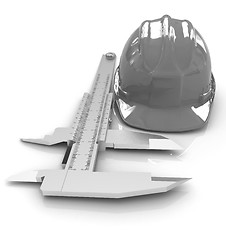 Image showing Vernier caliper and yellow hard hat 3d 