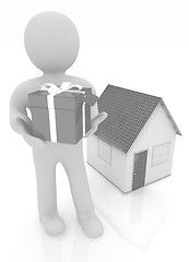 Image showing 3d man with gift and house 