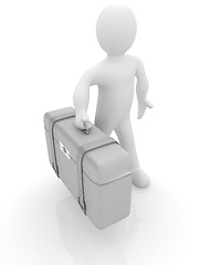 Image showing Leather suitcase for travel with 3d man 