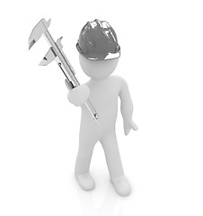 Image showing 3d man engineer in hard hat with vernier caliper 