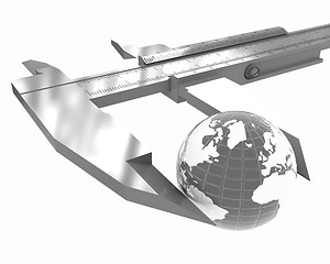 Image showing Vernier caliper measures the Earth. Global 3d concept 