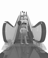 Image showing Escalator and 3d mans with colorfull balloons 