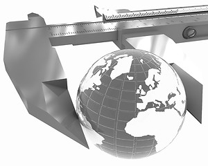 Image showing Vernier caliper measures the Earth. Global 3d concept 