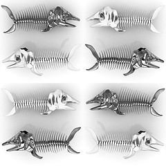 Image showing Set of 3d metall illustration of fish skeleton 