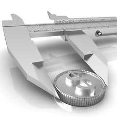 Image showing Vernier calipers with coin