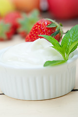 Image showing organic Greek yogurt and strawberry