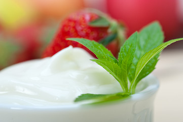 Image showing organic Greek yogurt and strawberry