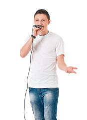 Image showing Young man with microphone