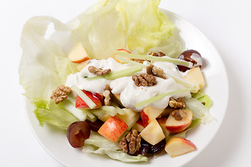 Image showing Waldorf salad over white high angle view