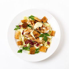 Image showing Chicken caesar salad from above