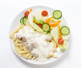 Image showing Chicken and pasta with white sauce