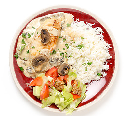 Image showing Chicken breast stroganoff from above