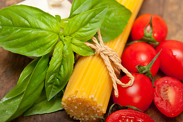 Image showing Italian spaghetti pasta tomato and basil