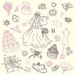 Image showing Wedding set. Hand drawn illustration.