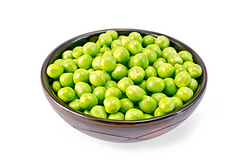 Image showing Green peas in brown bowl