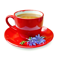 Image showing Chicory drink in red cup with flower