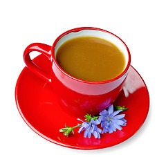 Image showing Chicory drink in red cup on saucer