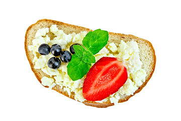 Image showing Bread with curd and berries in plate