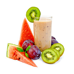 Image showing Milkshake with watermelon and kiwi