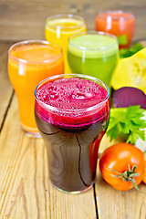 Image showing Juice beet and vegetable with vegetables on table