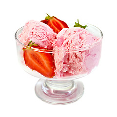 Image showing Ice cream strawberry in glass goblet