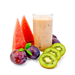 Image showing Milkshake with plums and watermelon