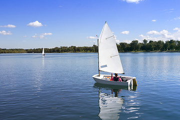 Image showing White boat sailing